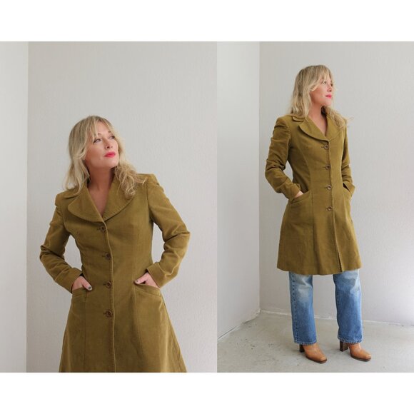 1990's Vintage Bebe Velvet Poet Jacket Olive Green Women's Extra Small to Small - Picture 1 of 9